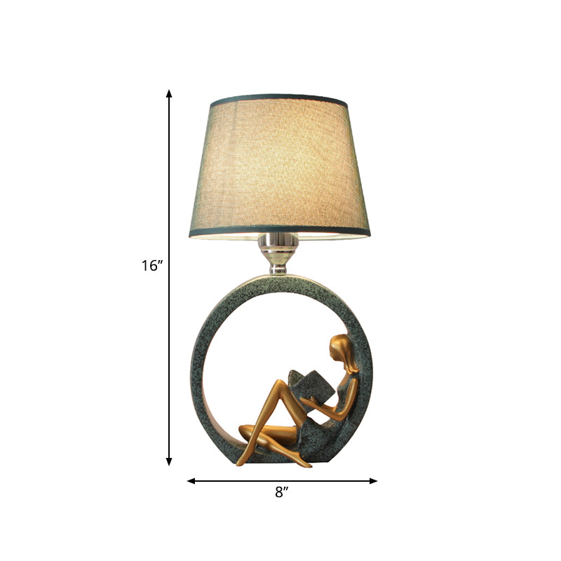 Reading lamp with Sculpture Reading Girl – Table lamp Resin & Fabric Blue – Ambient lighting Bedroom Desk Reading corner | Sansoti