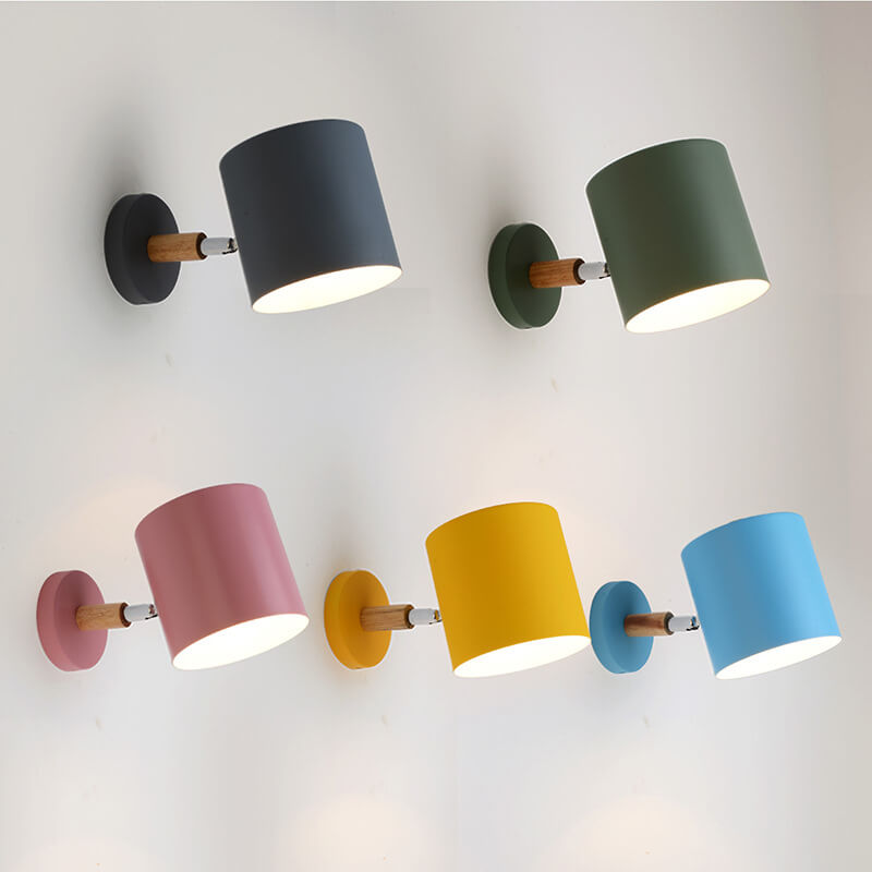 Applique murale métal bois réglable chambre salon scandinave couleur macaron E27 lampe de lit lampe murale | Sansoti