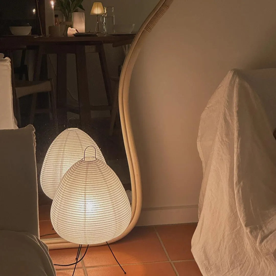 Table Lamp Rice Paper Japanese Minimalist 28cm Metal Frame Ambient Lighting White | Sansoti