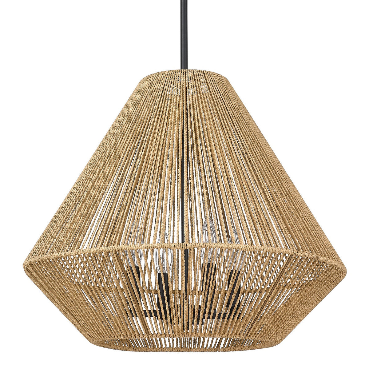 Hängeleuchte Geflochtenes Seil Matt Schwarz Stahl 53cm Dimmbar E12 Natur Boho Wohnzimmer