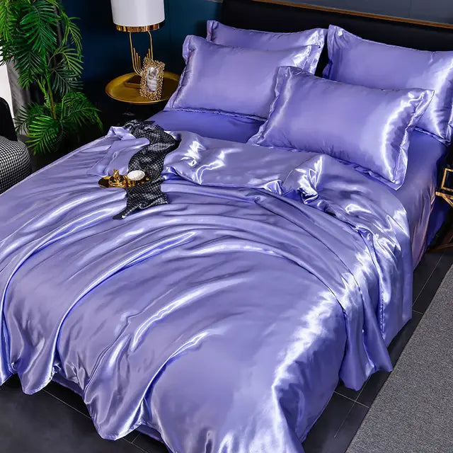 Satines-Bettbezug, einfarbig und glänzend, mit Kissenbezügen – seidig-weiche Luxus-Bettwäsche für das Schlafzimmer | Sansoti