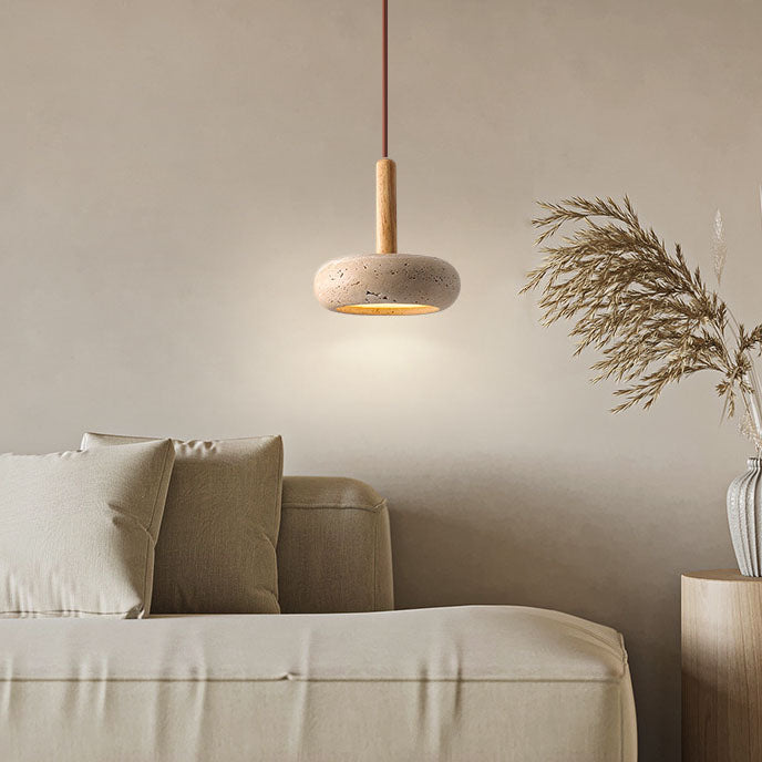 Zen Hängeleuchte mit Naturstein-Schirm und Holz-Akzent – Skandinavisches Design mit integrierter LED | Sansoti