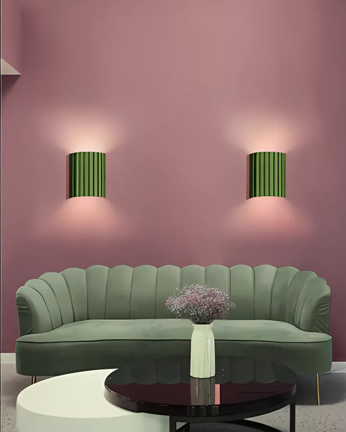 Wall Lamp Ribbed Texture Green with Two-Sided Light Beam for Cozy Spaces | Sansoti