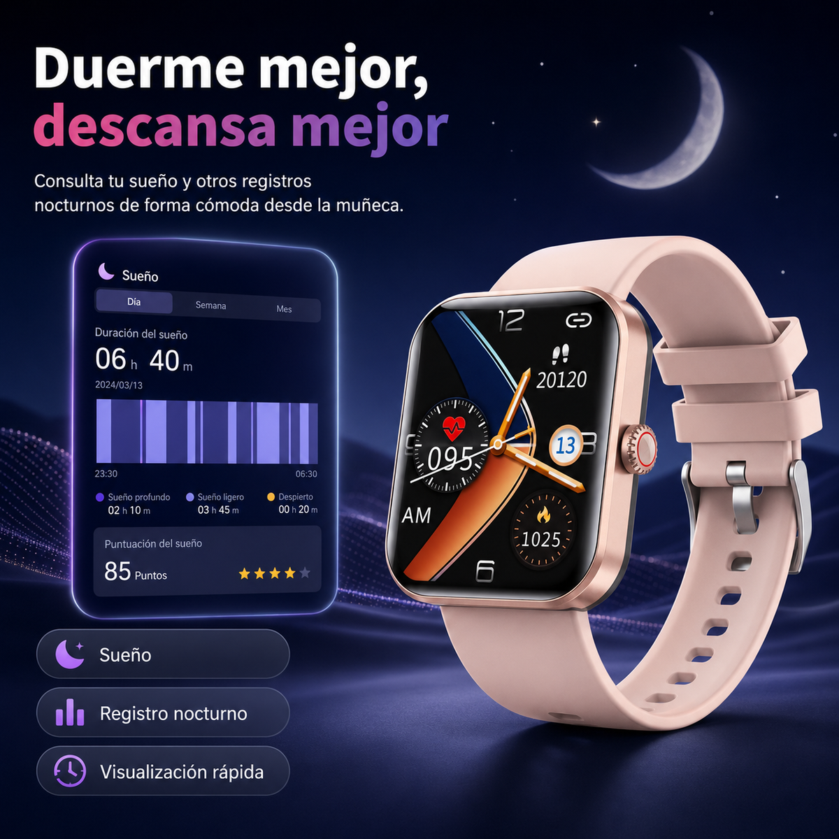 Zegarek zdrowotny z pomiarem tętna, ciśnienia krwi i natlenienia, monitorowaniem snu, trybami sportowymi, kompatybilny z iOS i Androidem, z magnetyczną ładowarką | Sansoti