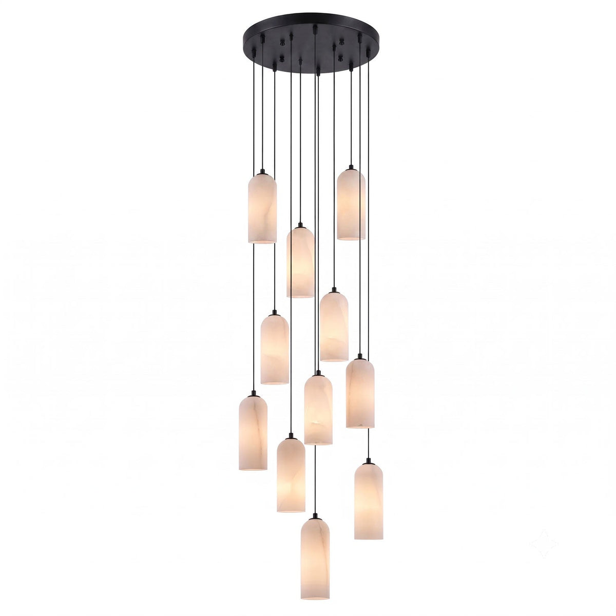 Alabaster Hängeleuchte mit Geflochtenem Kabel – Naturstein Beleuchtung von Einzelleuchte bis 21-Licht Cluster – Mid-Century Modern Stil Esszimmer Hängeleuchte mit E12/E14 Fassung | Sansoti