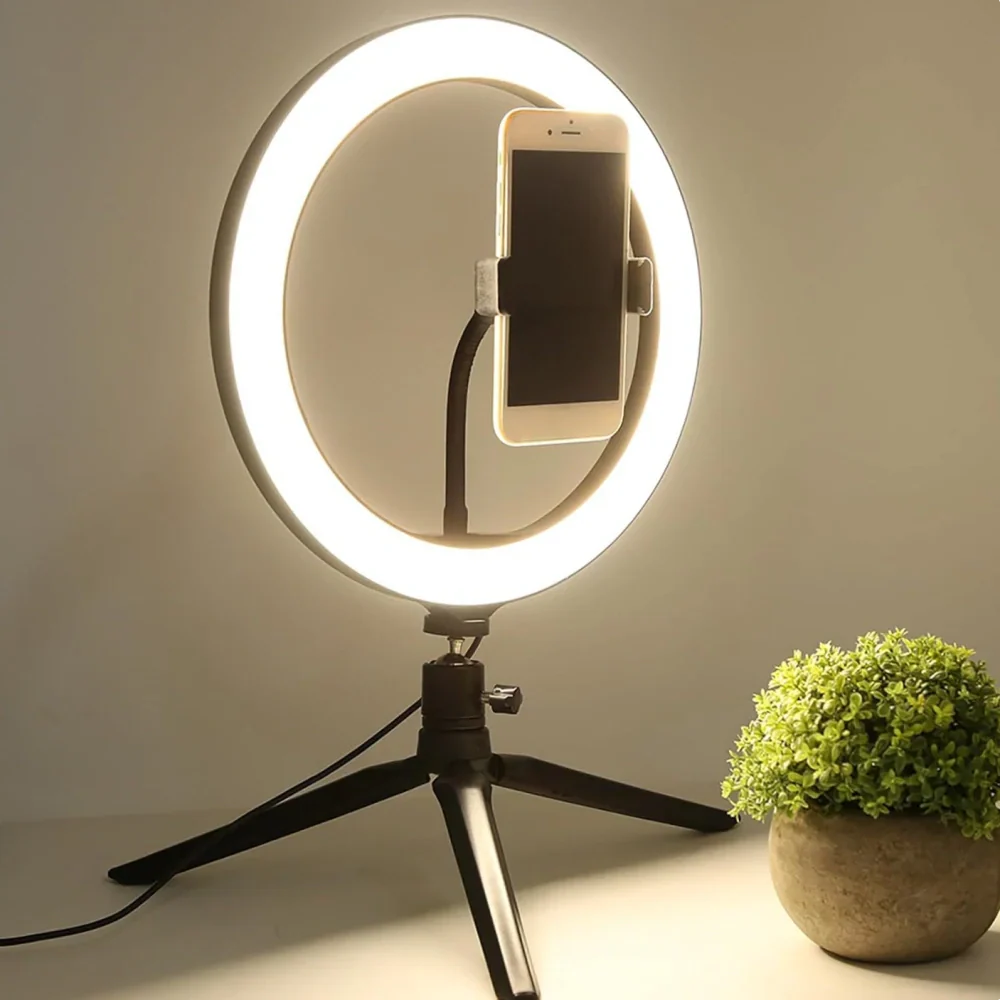LED Ringlicht met Klem Modern Dimbaar Bureaulamp met 360° Draaibaar – Perfect voor Video-Calls Make-up Fotografie | Sansoti