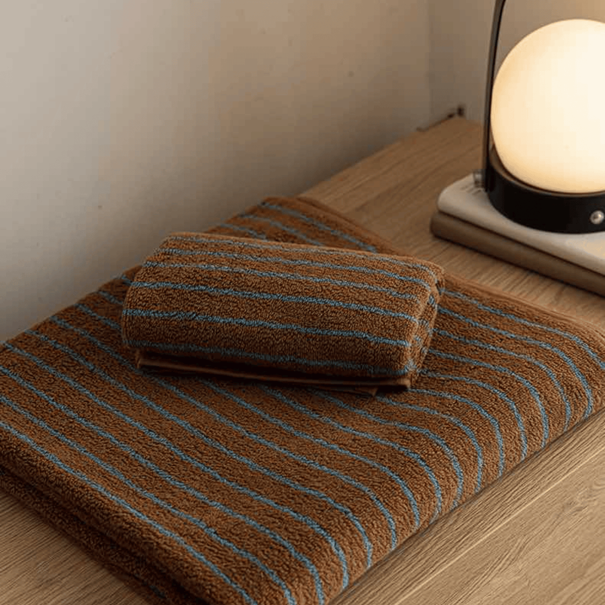 Serviette de toilette en coton à rayures, rouille et turquoise, 100 % coton, serviette de bain et serviette pour le visage | Sansoti