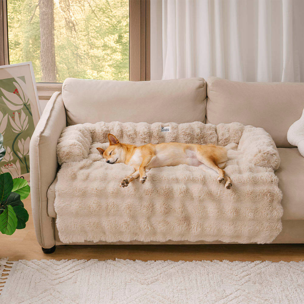 Plüsch-Hundebett und Sofaschutz, Haustiermatte mit rutschfester Unterseite, waschbarer Komfort-Ruheplatz – Grau, Kaffee, Batikmuster | Sansoti