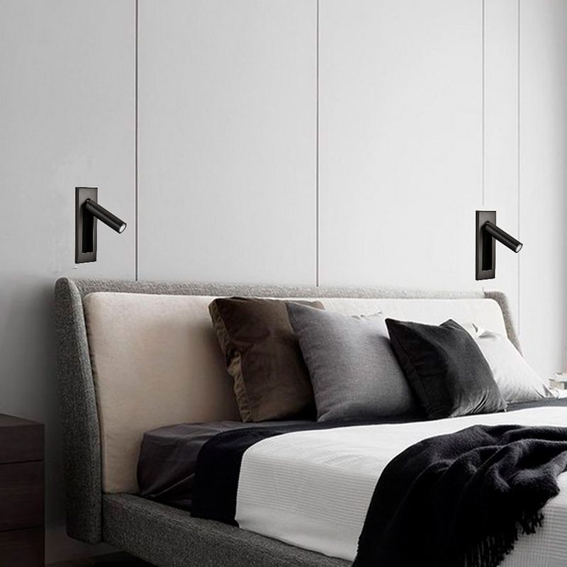 Swivel Wall Light, Cylindrical Metal, Bedroom Reading Light, Adjustable Light, Modern Design, Black and Gold Bedside Lamp | Sansoti