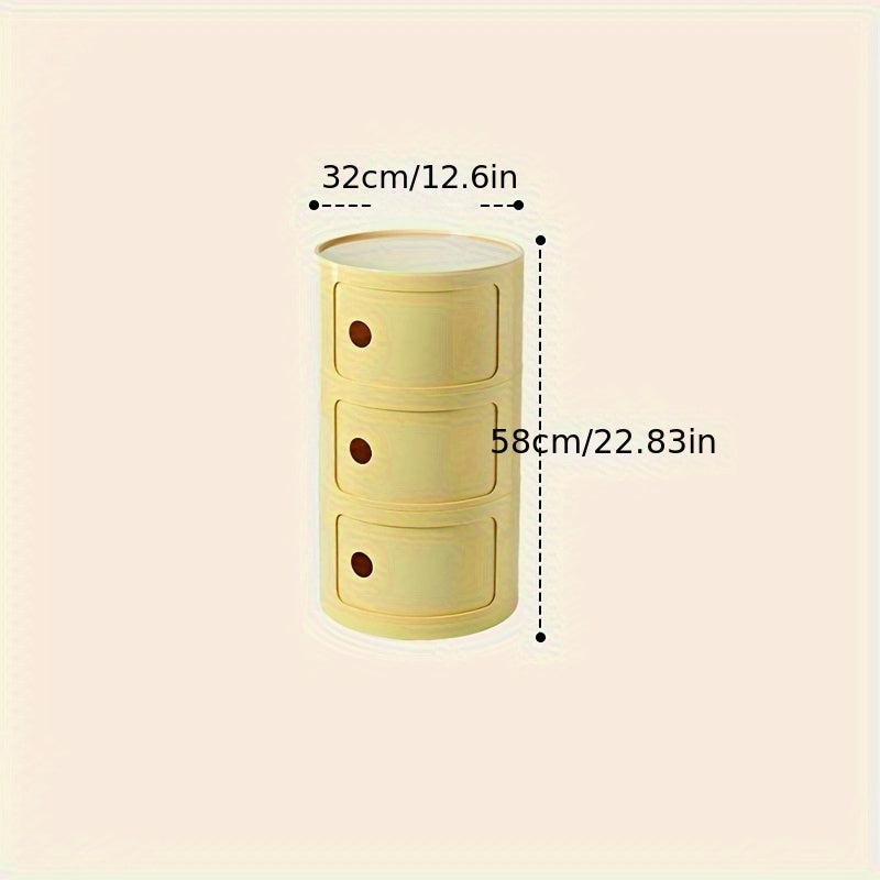 Round Multi-Tier Storage Cabinet White Bedside Table Plastic Stackable Modular Small Cabinet Bedroom Side Table | Sansoti