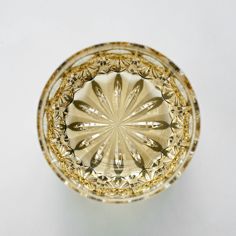 Hand-Cut Amber Whiskey Glass with Starry Sky Pattern and Wooden Box | Sansoti