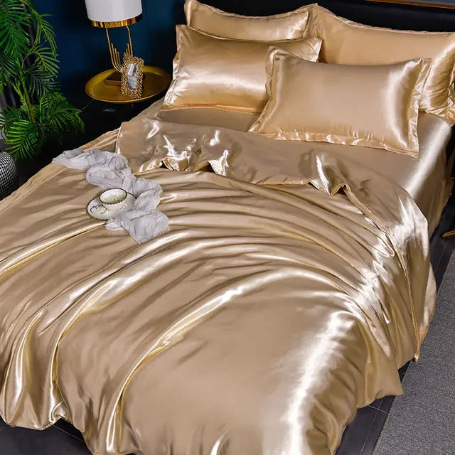 Satines-Bettbezug, einfarbig und glänzend, mit Kissenbezügen – seidig-weiche Luxus-Bettwäsche für das Schlafzimmer | Sansoti