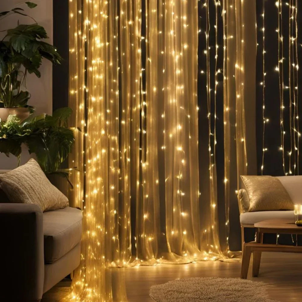 LED-Lichtvorhang Warmweiß – Dekorative Beleuchtung für Garten und Balkon | Sansoti