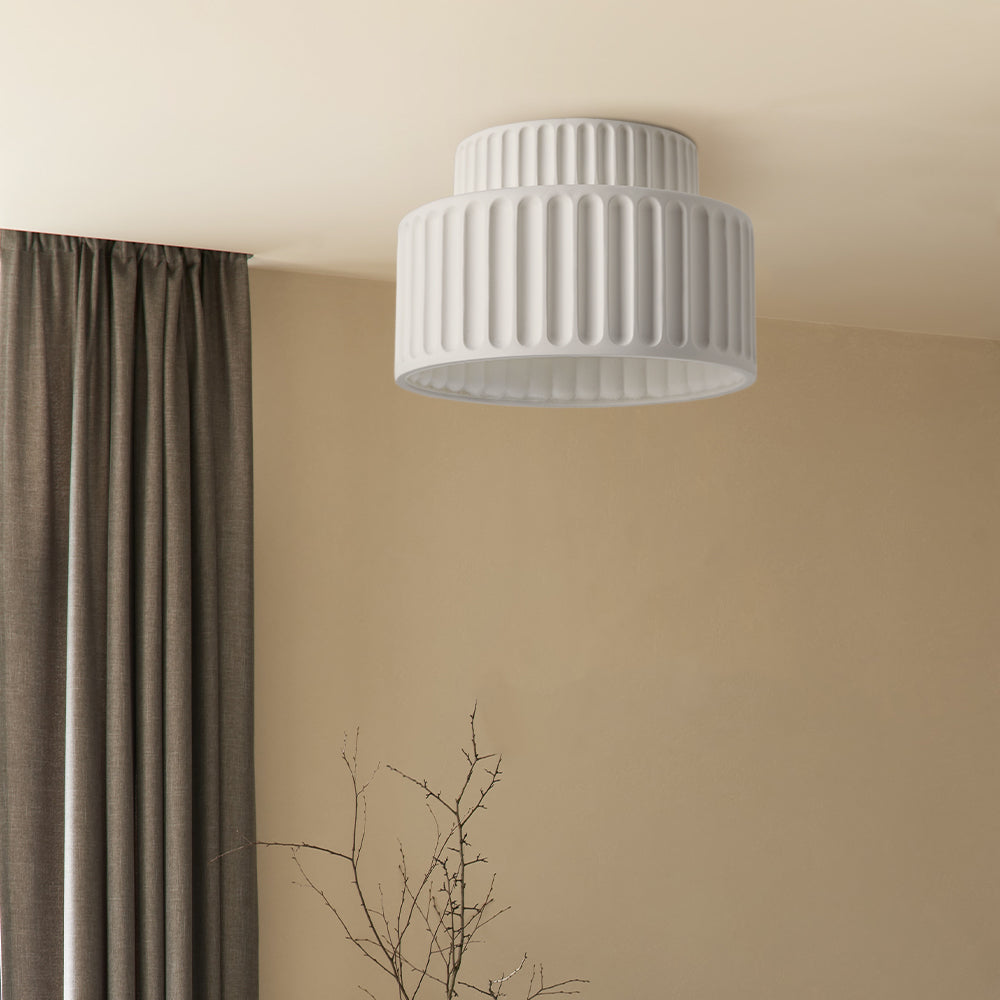 Ceiling Lamp Ribbed Resin E27 White Compact Modern Interior Living Room Kitchen Bedroom Retro Design Ceiling Light | Sansoti