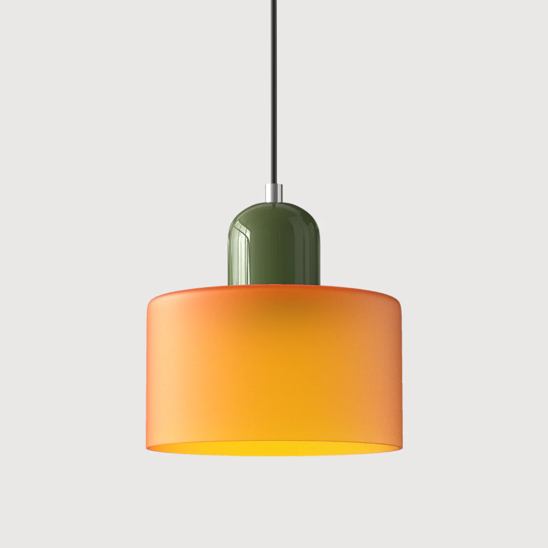 Suspension vintage en verre coloré et métal réglable, éclairage d’ambiance pour coin repas, plafonnier au design rétro | Sansoti