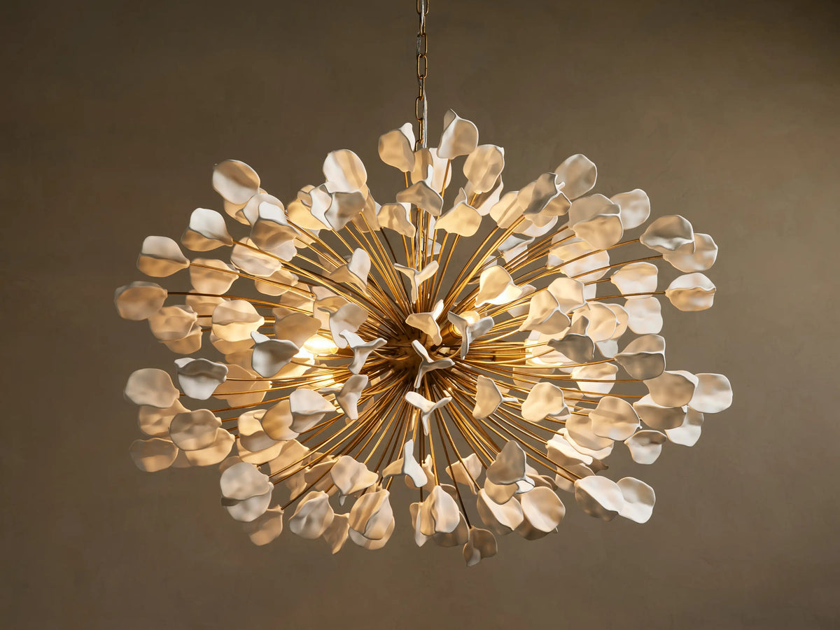 Ceramic chandelier with 160 leaf motifs 106 cm brass ivory bronze ebony living room dining room botanical inspiration | Sansoti