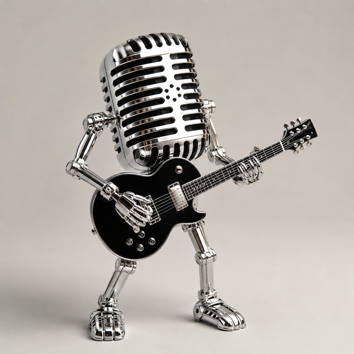 Robot Table Lamp with Guitar, Metal, Dimmable LED Lighting, Desk, Bedside Table, Modern Playful Design for Children | Sansoti