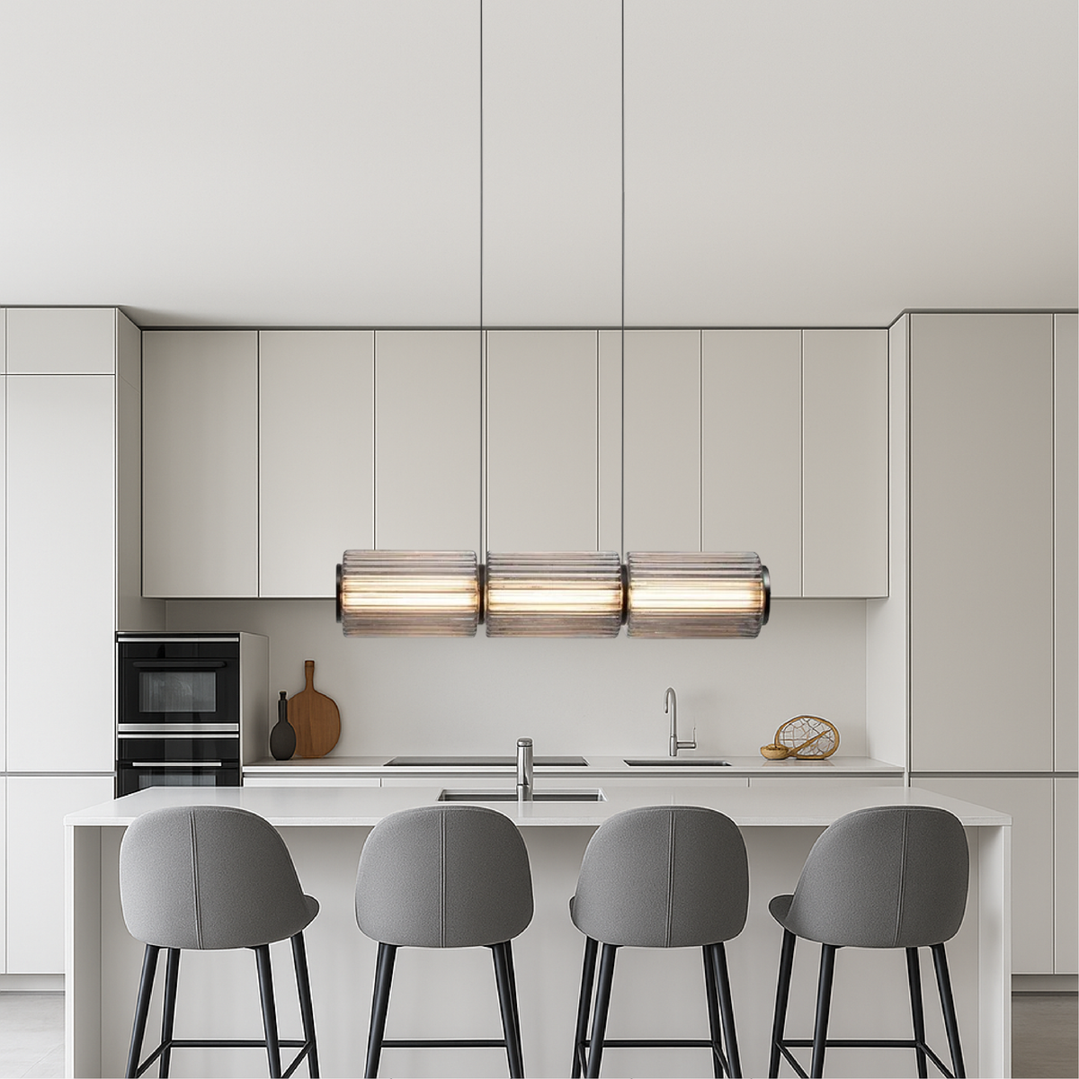 Cilinder glazen hanglamp LED glas ijzer zwart eetkamer bar moderne verlichting langwerpig design minimalistisch | Sansoti