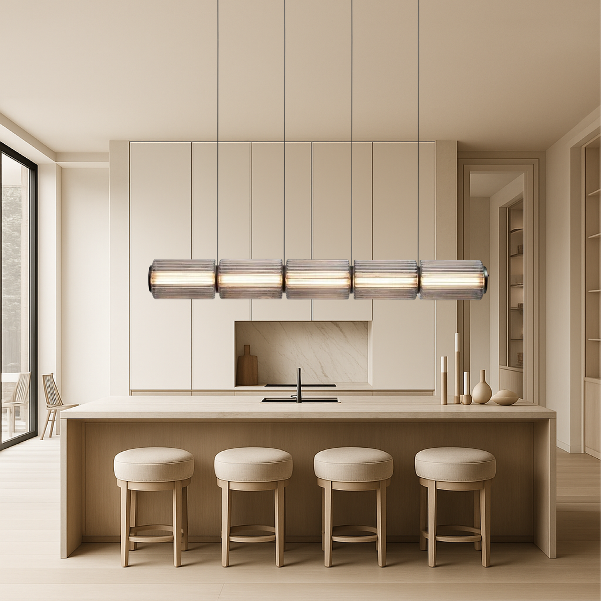 Cilinder glazen hanglamp LED glas ijzer zwart eetkamer bar moderne verlichting langwerpig design minimalistisch | Sansoti