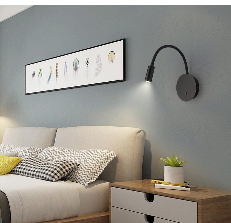 Adjustable LED Wall Lamp with 360° Rotatable Light Point in Black Aluminum – Energy-Efficient Design for Living Room Bedroom Study | Sansoti