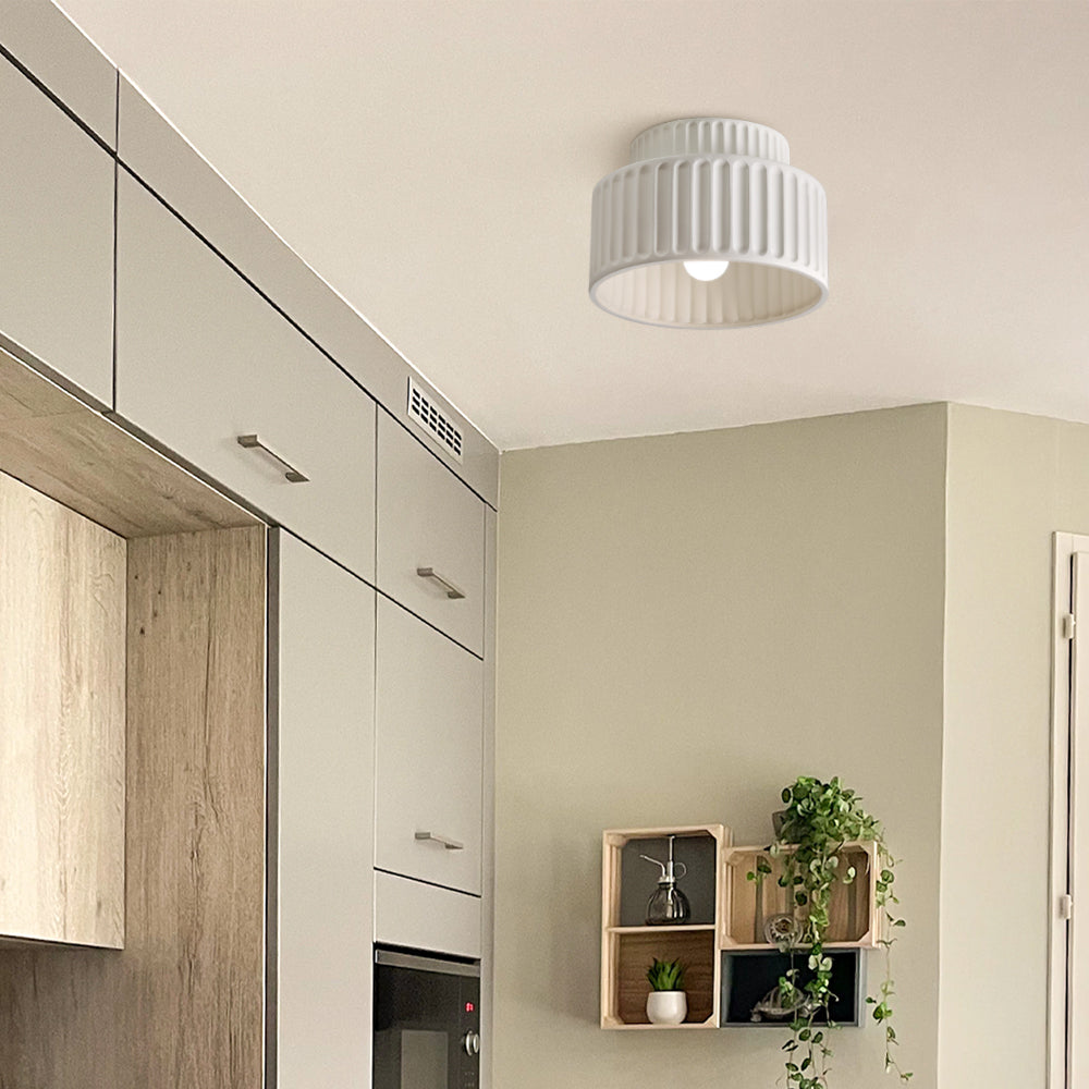Ceiling Lamp Ribbed Resin E27 White Compact Modern Interior Living Room Kitchen Bedroom Retro Design Ceiling Light | Sansoti