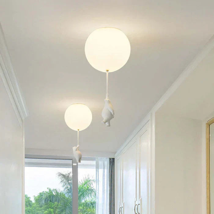 Lámpara colgante infantil con oso y globo, divertida lámpara de techo con luz led cálida para dormitorio y sala de estar | Sansoti