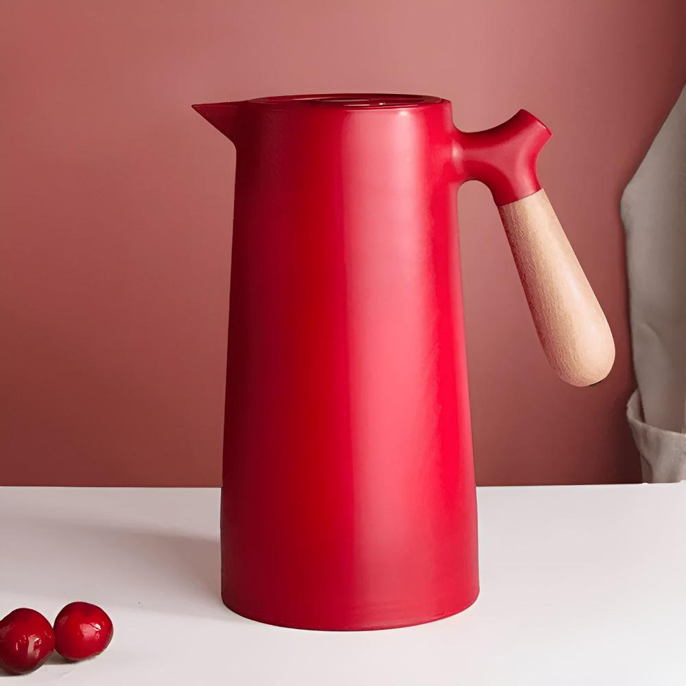 Isolierte Karaffe 1 Liter Holzgriff Doppelwandig Kaffeekaraffe Thermos Skandinavisches Design Grün Weiß Schwarz Rot Braun | Sansoti