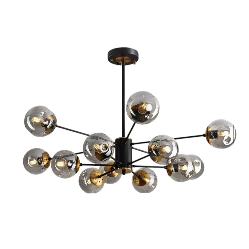 Lustre scandinave Ida verre fer noir salon salle à manger suspension moderne design éclairage sphérique | Sansoti