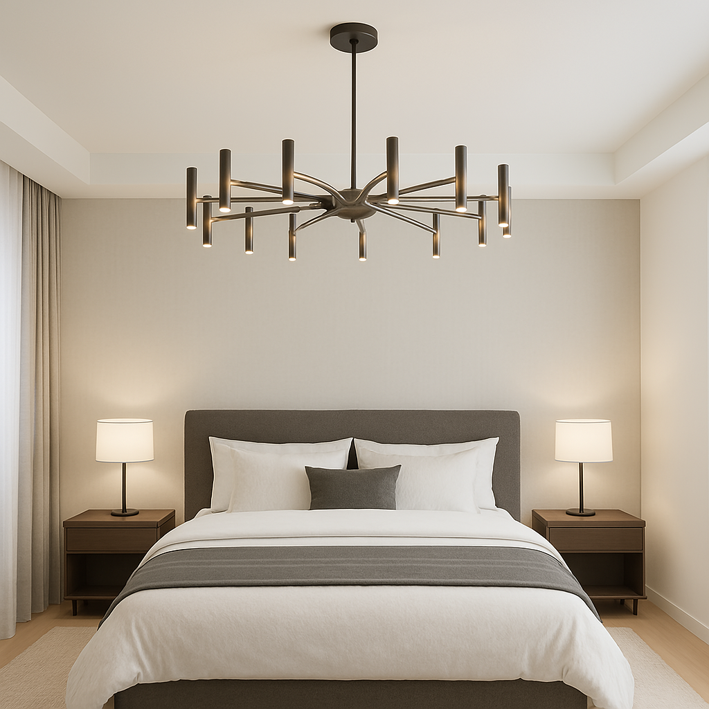 Lustre contemporain 12 têtes Ø100cm fer forgé noir chambre salon lampe plafond LED moderne design éclairage | Sansoti