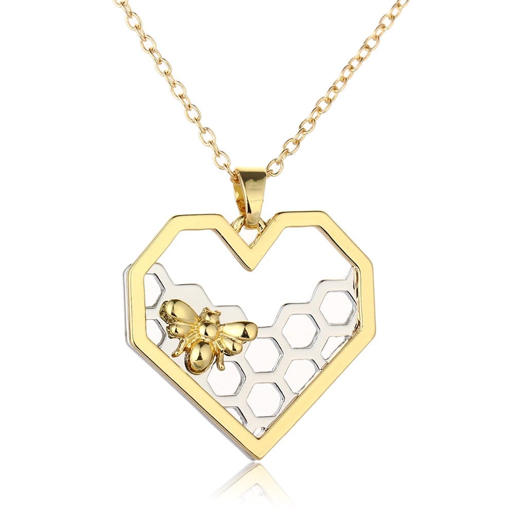 Hartvormige Honingraat Ketting met Vergulde Bij en Zilver voor Dames Cadeauidee Moederdag Verjaardag | Sansoti