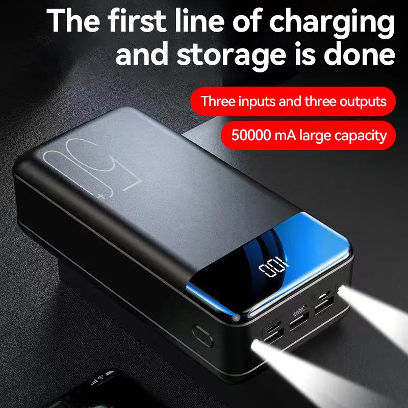 Powerbank 50000 mAh LED Display Zwart Snelladen Smartphone Tablet Reisbatterij Externe Accu | Sansoti