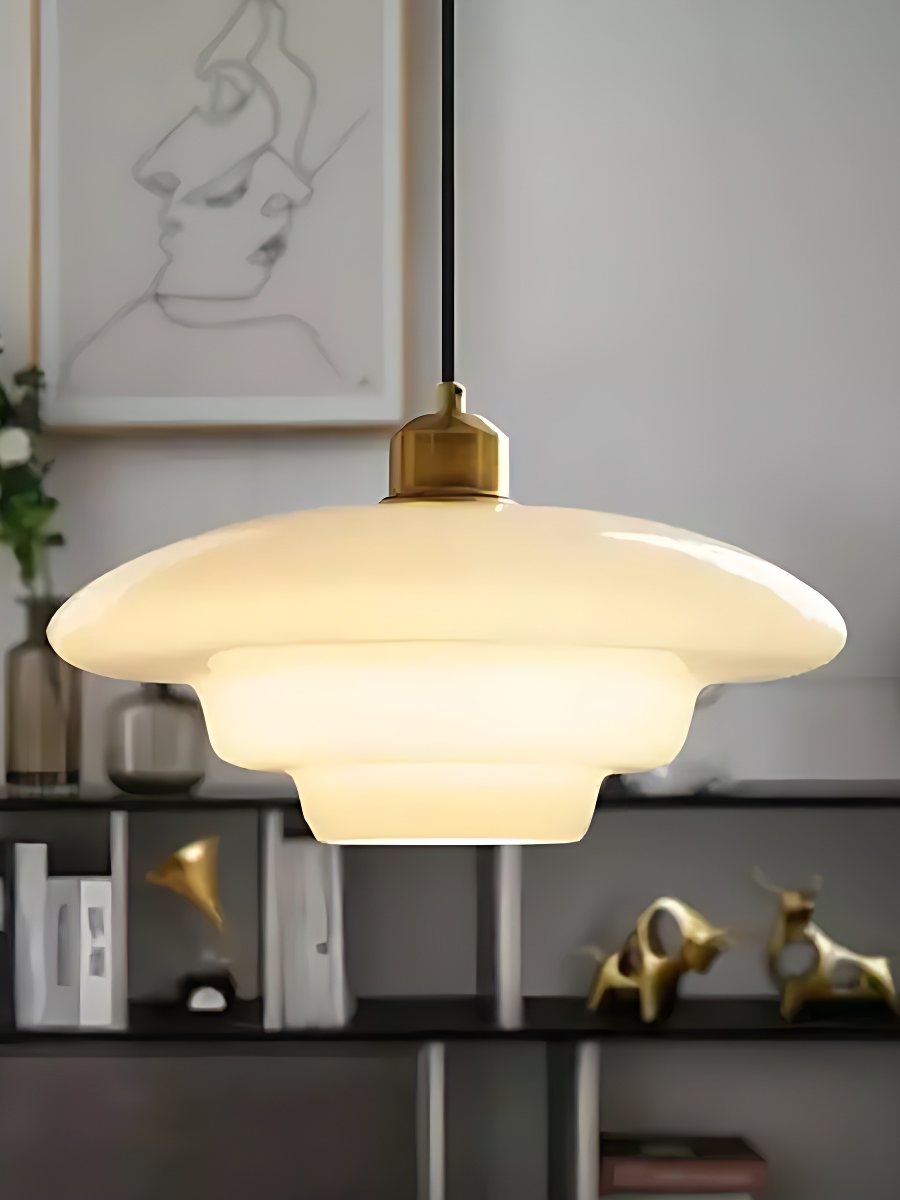 Glas-Hängeleuchte mit geschichtetem Design – milchweiß mattiertes Glas für Esszimmer und Wohnzimmer | Sansoti