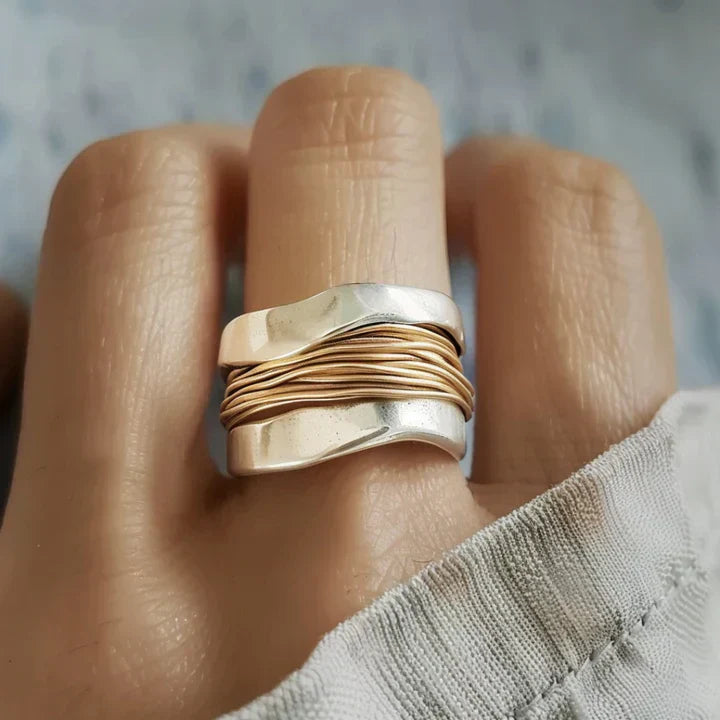 Silver Ring with Gold Accents – Wrap Design 925 Sterling | Sansoti