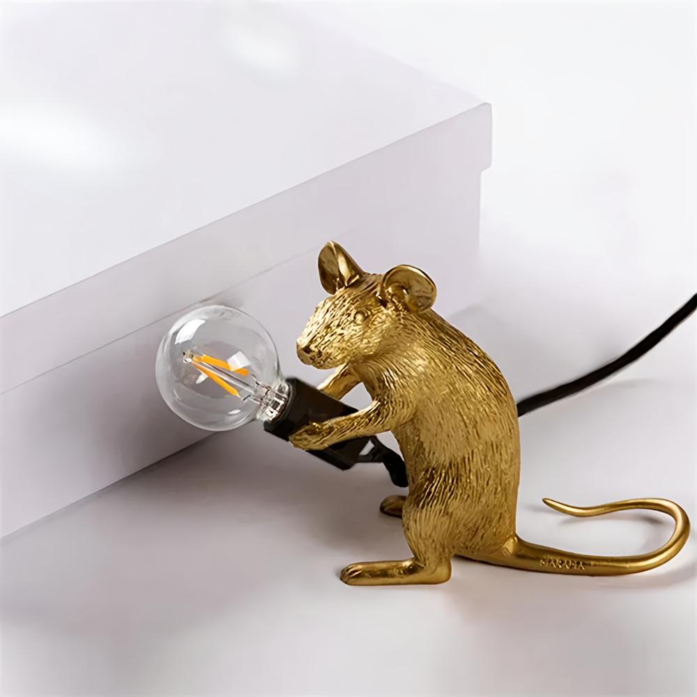 Decorative Table Lamp with Animal Figure – Resin – Golden and White Mouse – E12 – Warm Ambient Lighting for Living Room Bedroom Office | Sansoti