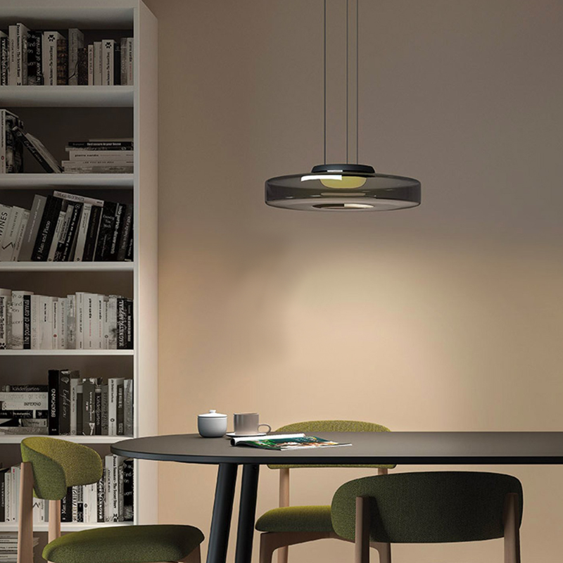 Lámpara colgante de vidrio LED, ámbar, verde y gris, varios niveles, salón, comedor y cocina, plafón moderno, ambiente Bauhaus | Sansoti
