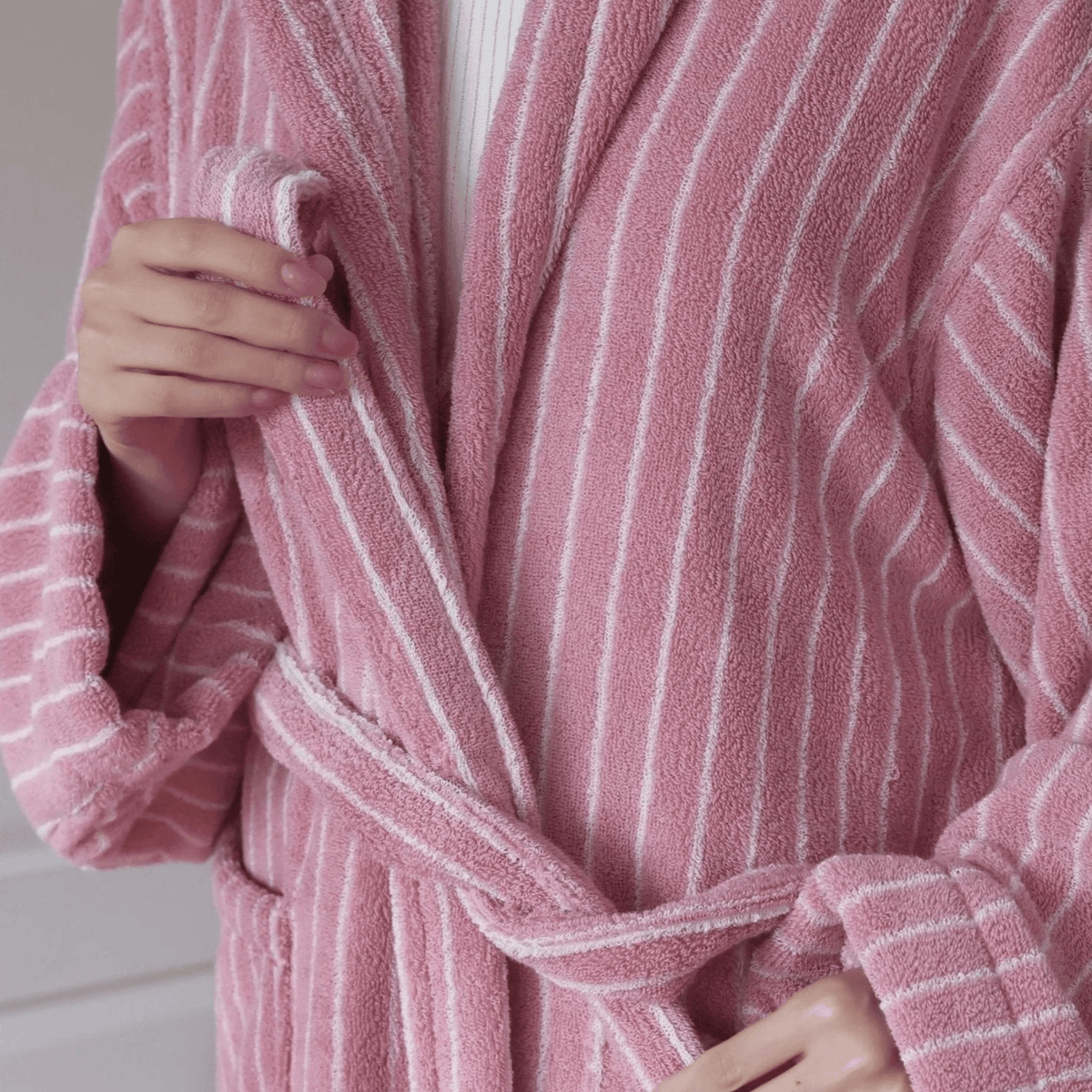 Jacquard Bathrobe Organic Cotton Striped Design Luxury Dressing Gown Spa-Quality Wellness Women's Men's Unisex | Sansoti