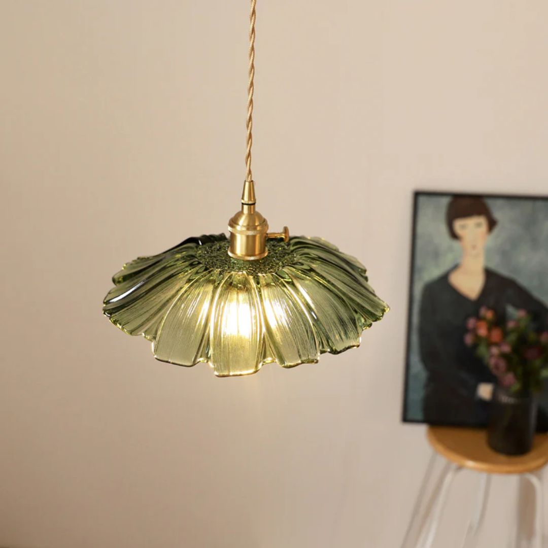 Sansoti | Cullivan Blumenförmige Hängelampe – Glas-Hängelampe mit Goldfassung für Wohnzimmer & Esszimmer