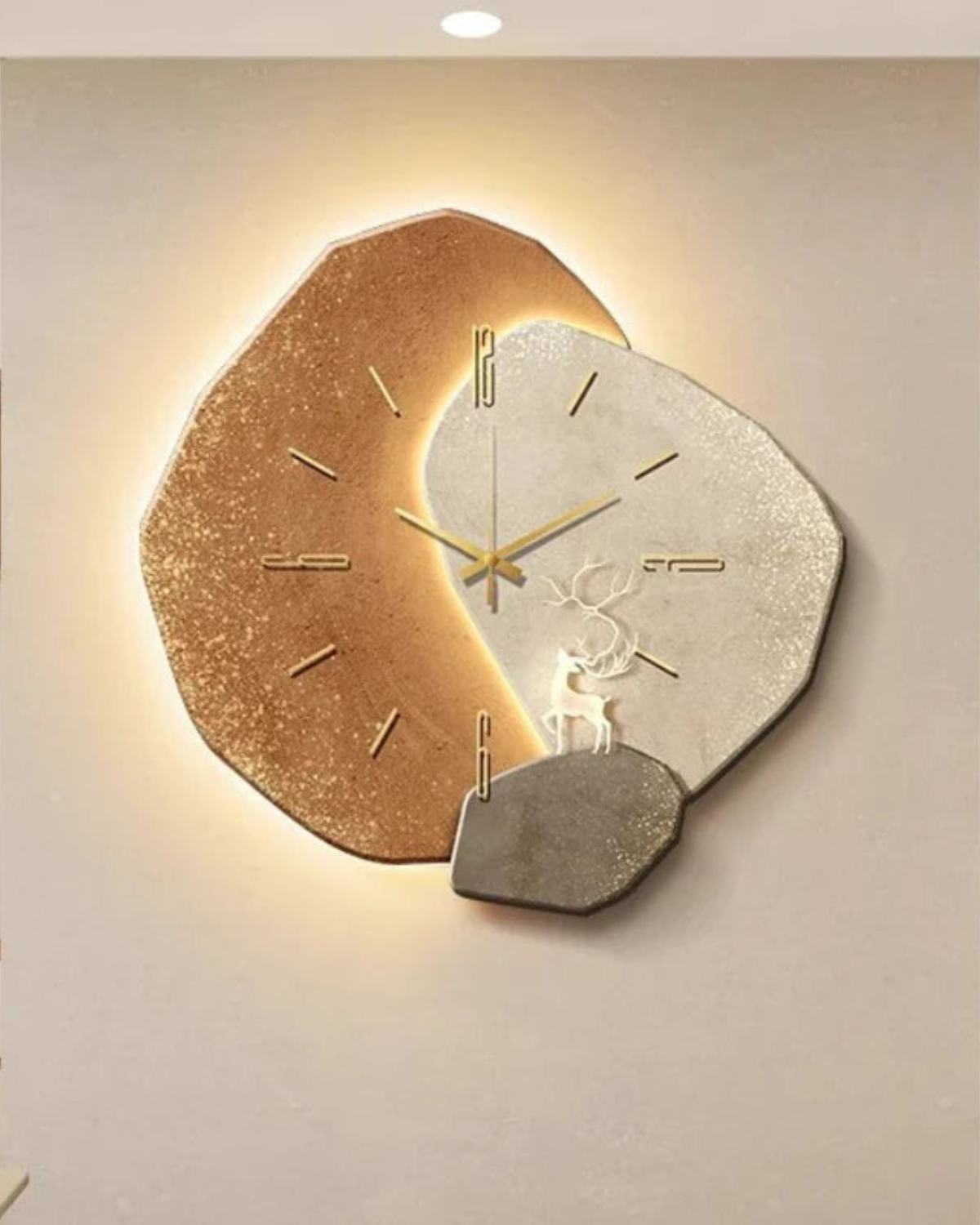 Wall Clock with Moon Relief and Optional Lighting Black Gold Concrete Look Scandinavian Interior Decorative Time Display Living Room Bedroom Office Modern Minimalist Wall Decoration | Sansoti