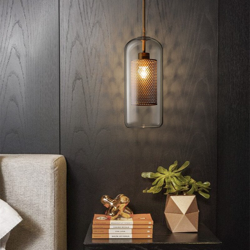 Glass Pendant Light Globe Gold or Silver E26 Socket Adjustable Cord Dining Room Bedroom Living Room Modern | Sansoti