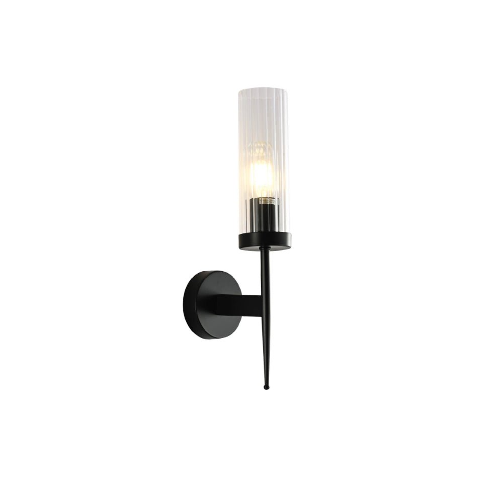 Aplique de pared de vidrio acanalado vintage art déco E27, dorado, cromado, niquelado o negro, cilindro regulable | Sansoti