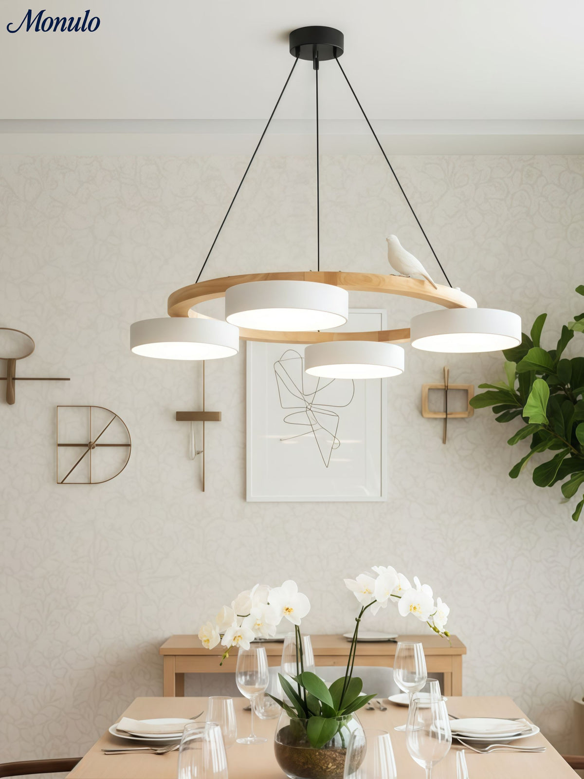 Decorative Bird Chandelier with Colored Circles for Dining Room and Living Room | Sansoti
