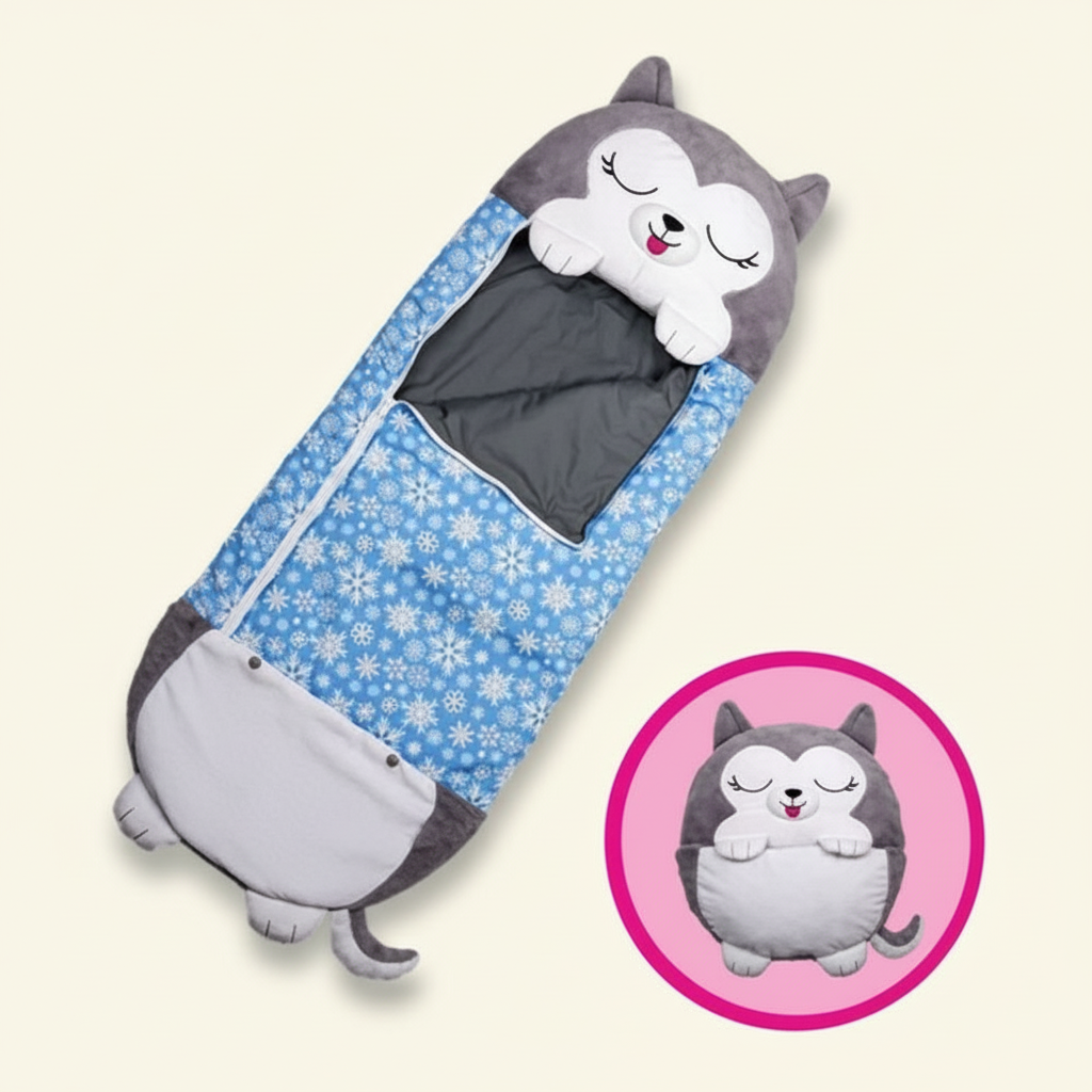 Faltbarer Kinderschlafsack in Tierform – Kuschelkissen 2-in-1 für Nickerchen, Übernachtungen und Reisen | Sansoti