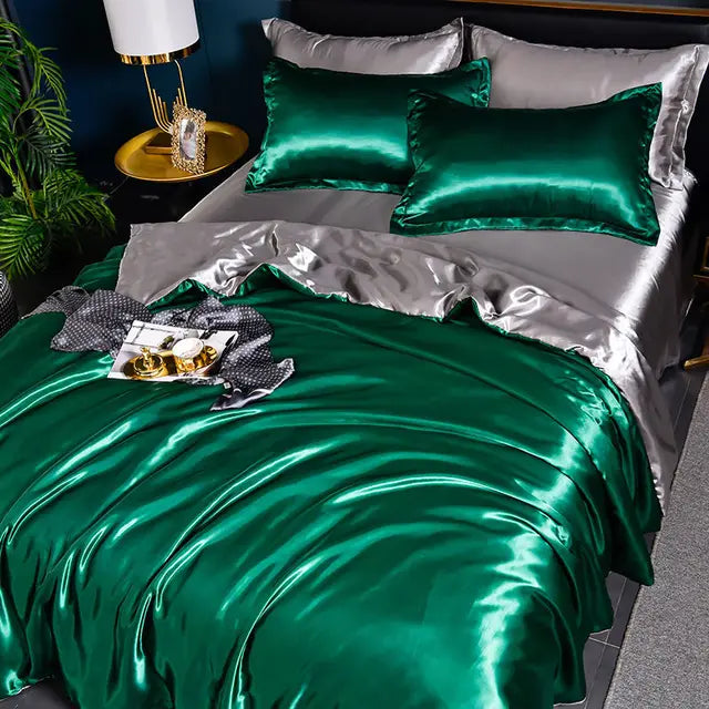 Satines-Bettbezug, einfarbig und glänzend, mit Kissenbezügen – seidig-weiche Luxus-Bettwäsche für das Schlafzimmer | Sansoti