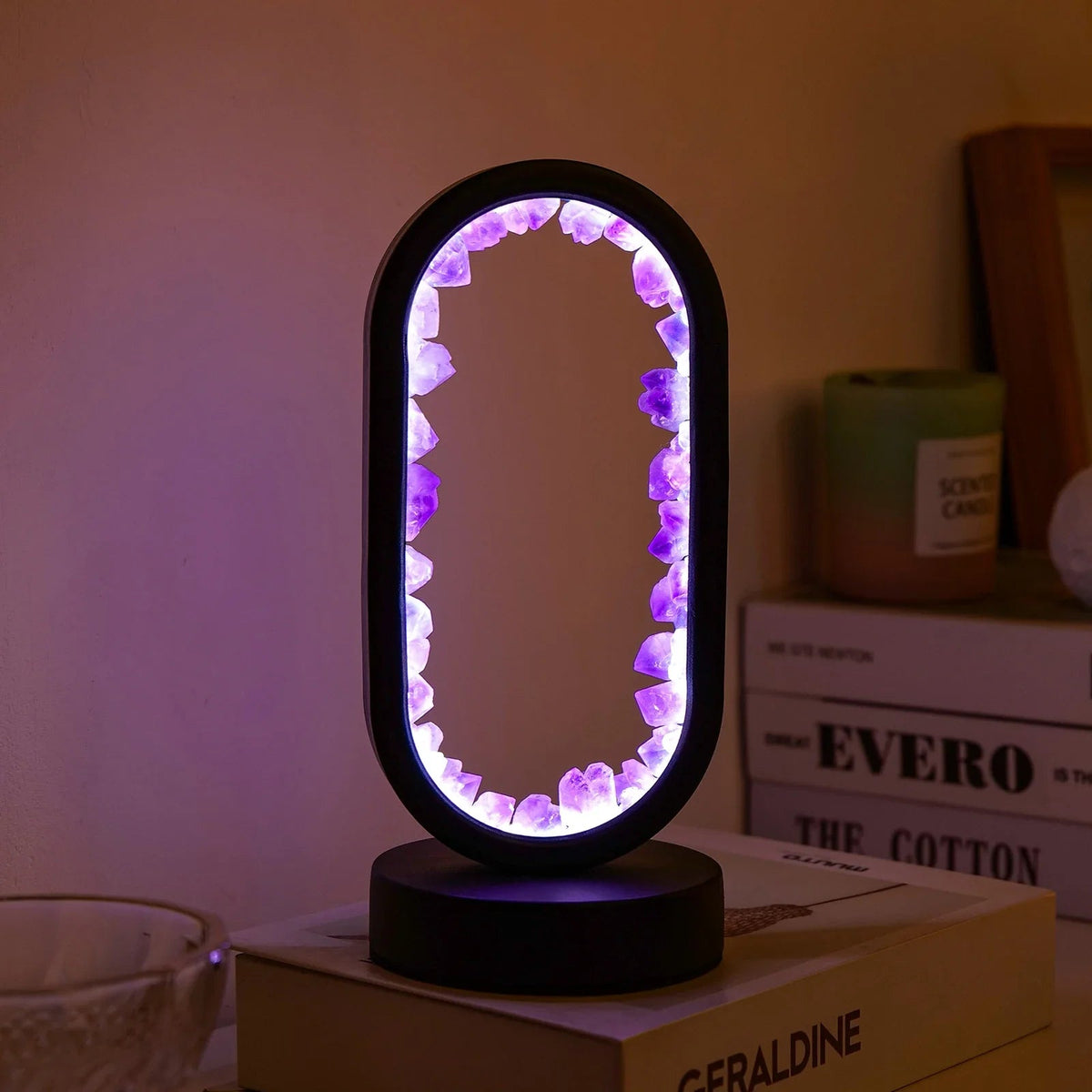 Table Lamp Amethyst Handmade Natural Crystal LED E14 Purple Pink Atmosphere Bedroom Meditation Yoga Relaxing Decoration Inner Peace | Sansoti