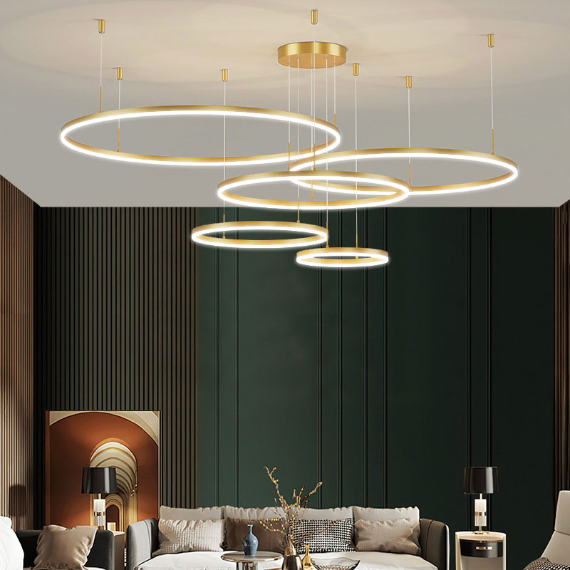 Hängelampe Ring LED rund, Metall, schwarz gold kaffeefarben, dimmbar, Wohnzimmer Schlafzimmer Esszimmer | Sansoti