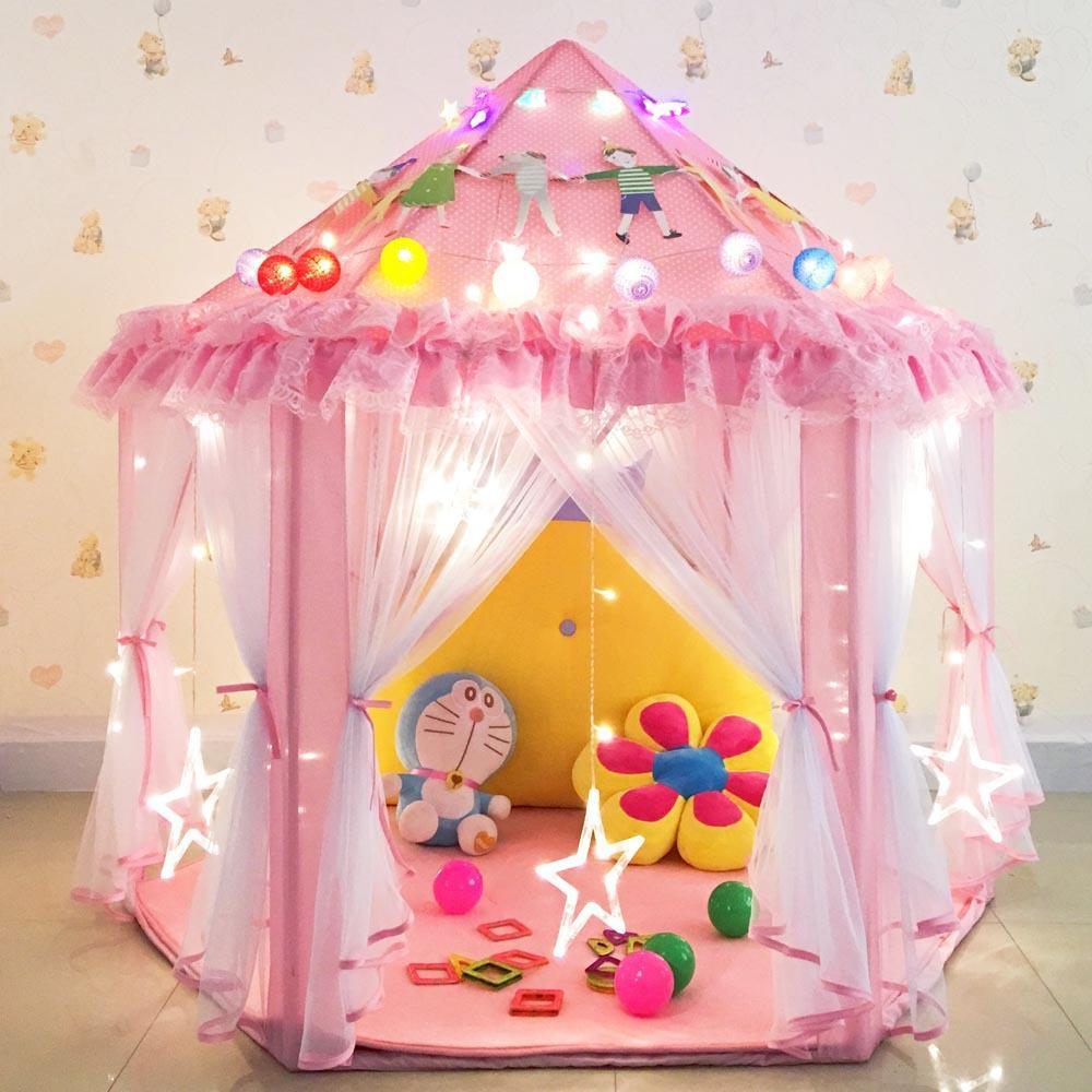 Princess Castle Play Tent, Hexagonal, 140 cm, Pink and Blue, Indoor and Outdoor, Foldable, Children's Room, Role-Play | Sansoti