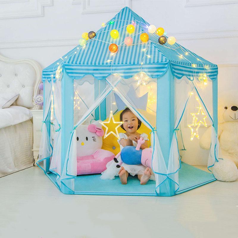 Princess Castle Play Tent, Hexagonal, 140 cm, Pink and Blue, Indoor and Outdoor, Foldable, Children's Room, Role-Play | Sansoti