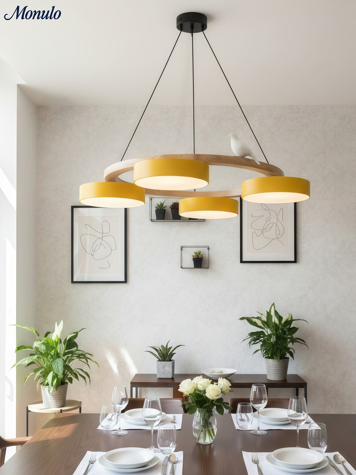 Decorative Bird Chandelier with Colored Circles for Dining Room and Living Room | Sansoti