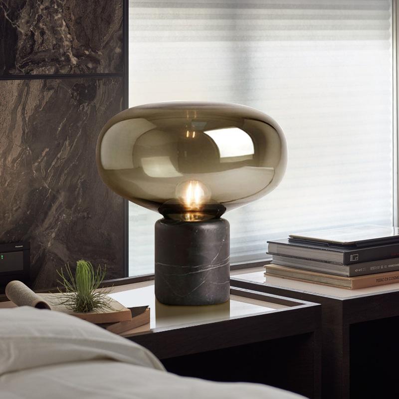 Table Lamps with Marble Base and Mouth-Blown Glass Shade, Warm Ambient Light for Bedroom, Living Room, or Reading Nook | Sansoti