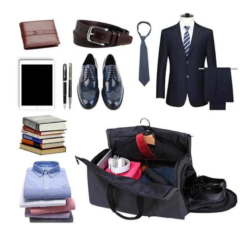 Multi-Functional Travel Bag Black – Compact Clothing Bag for Suits with Shoe Compartment and Storage Space | Sansoti